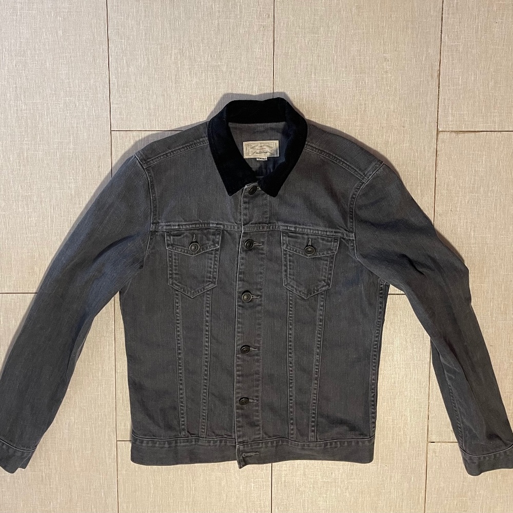 All Saints Grey Denim Jacket with Black Corduroy Collar - EUC